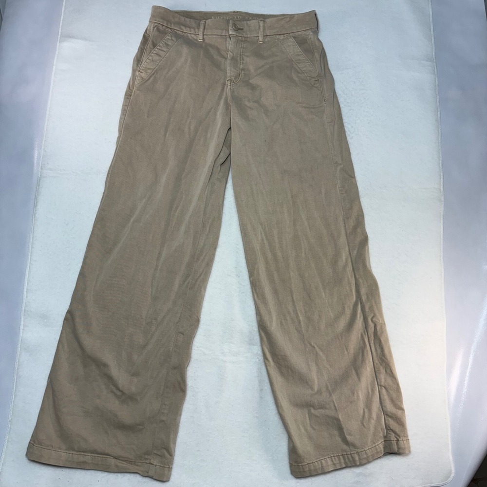 American Eagle Khaki Skater Trouser Wide Leg Tan Stretch Pants Womens 10 Regular